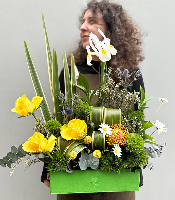 Flavia Yeşil Deri Kutuda Çiçekler