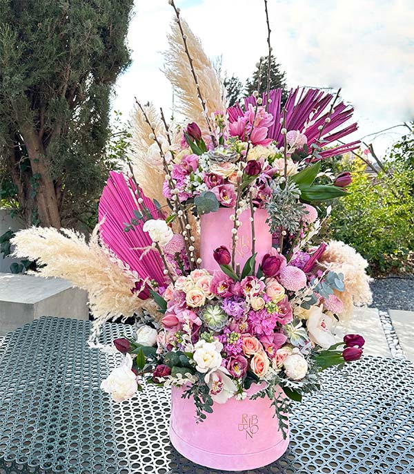 Pink Flower Tower Royal Deluxe Arrangement
