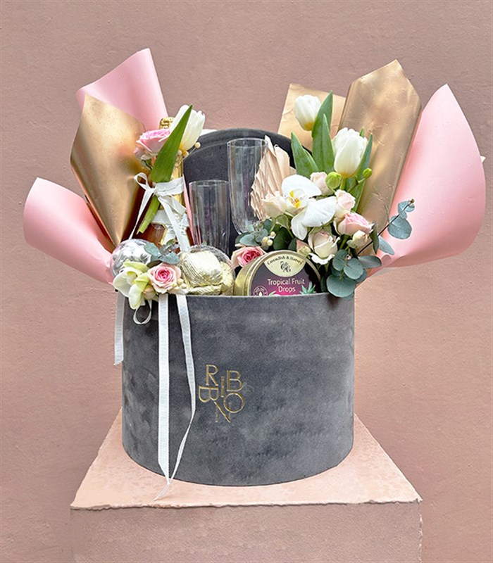 Grand Deluxe 2Li Kadehli Alkolsüz Şampanya Kutlama Hediye Kutusu