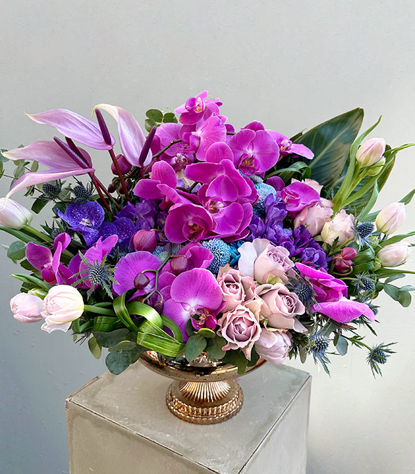 Novella Deluxe Copper Vase Purple Flowers