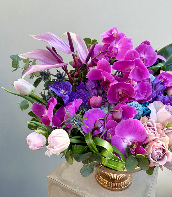 Novella Deluxe Copper Vase Purple Flowers