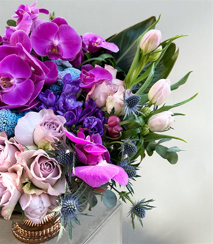 Novella Bakır Vazo Lila Mor Çiçekler