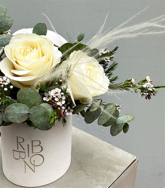 Cotton Beyaz Gül Mini Kutu Çiçek