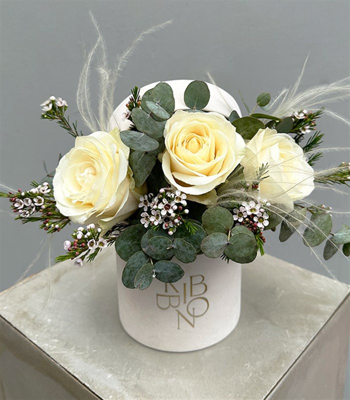 Cotton Beyaz Gül Mini Kutu Çiçek