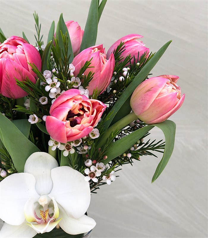 Vazoda Pembe Laleler ve Orkide