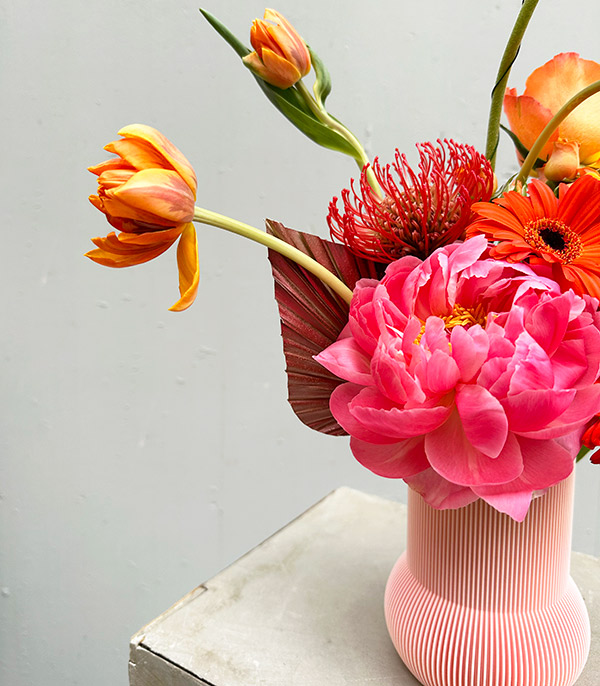 Pink POP Sugar 3D Printed Vase in Flowers Coral Peony