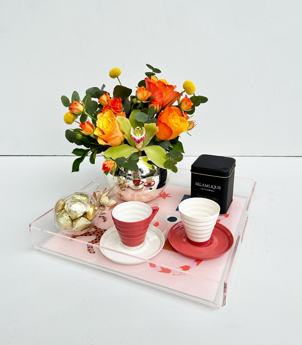 Flower Coffee Gift Set on Tray Brick