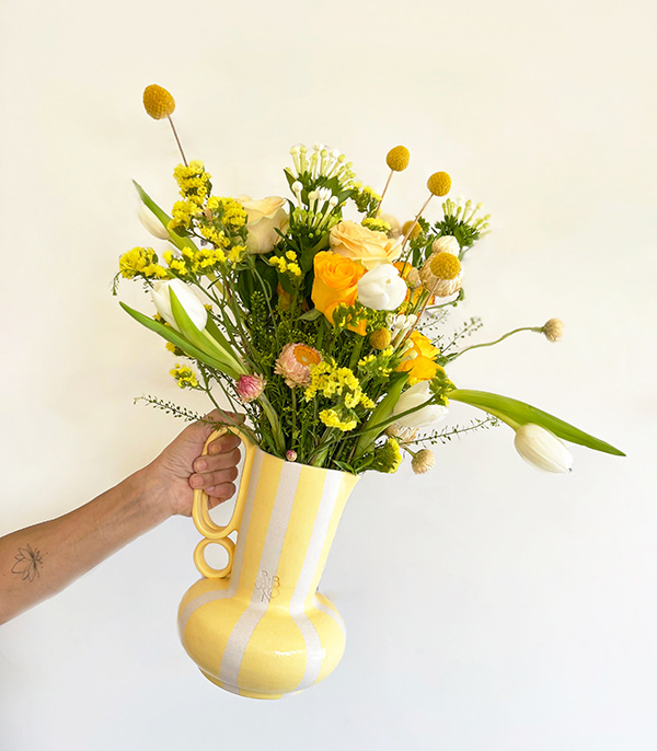 Sunkissed Yellow Handcrafted Ceramic Pitcher Vase Arrangement