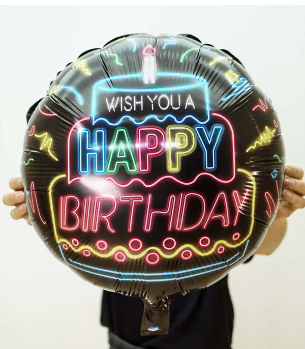 Neon Happy Birthday Flying Heart Balloon 45 cm