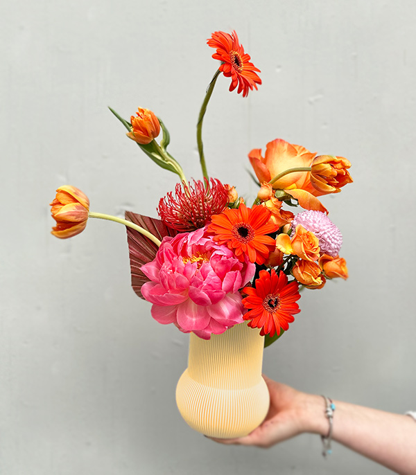 Yellow POP Sugar 3D Printed Vase in Flowers Coral Peony