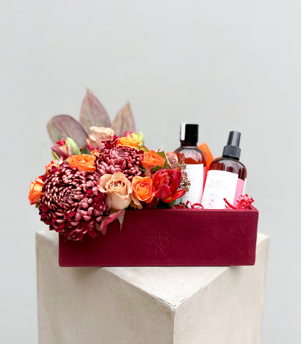 Pure Project Shampoo & Conditioner Orange Burgundy Flowers Suede Gift Box