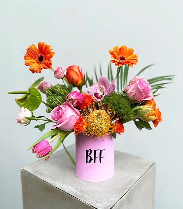 Pink Custom Name Vase in Summer Flowers