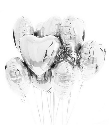 Uçan 10 Kalp Balon Seti Silver