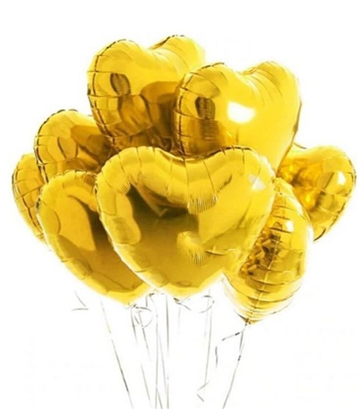 Uçan 10 Kalp Balon Seti Gold