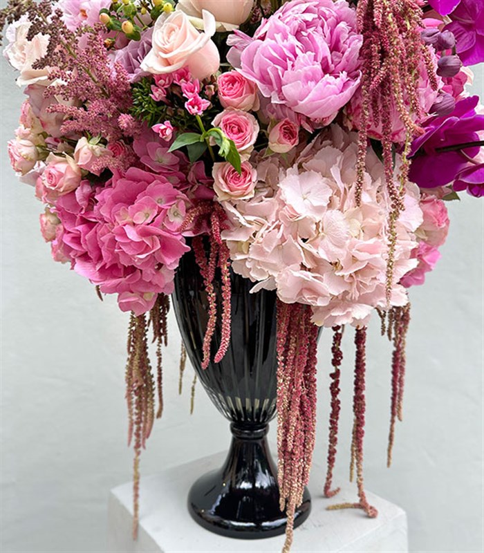 Royal Deluxe Panoramik Pembe Şakayık Ortanca Orkide Aranjman