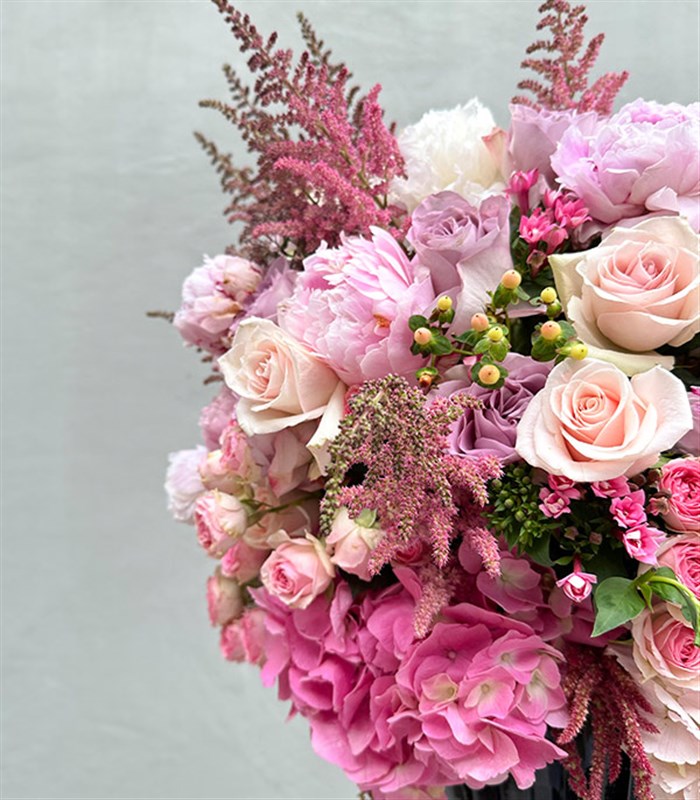 Royal Deluxe Panoramik Pembe Şakayık Ortanca Orkide Aranjman