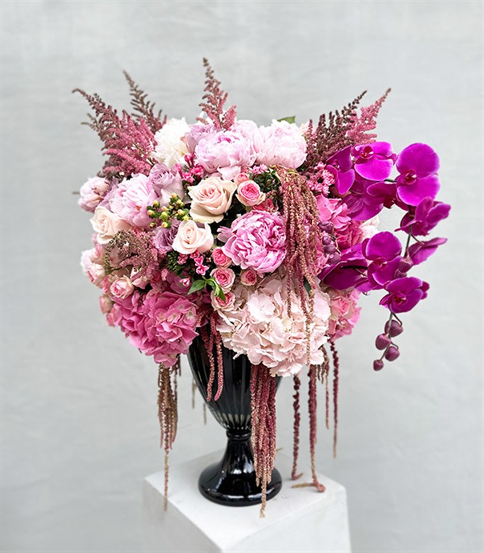 Royal Deluxe Panoramik Pembe Şakayık Ortanca Orkide Aranjman