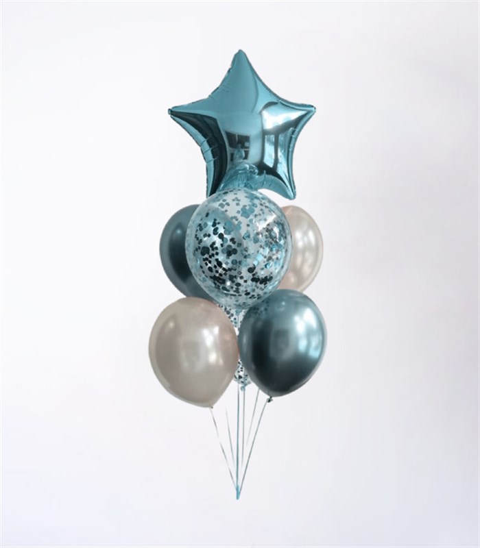 Mavi Confetili Yıldızlı Uçan Balon Seti