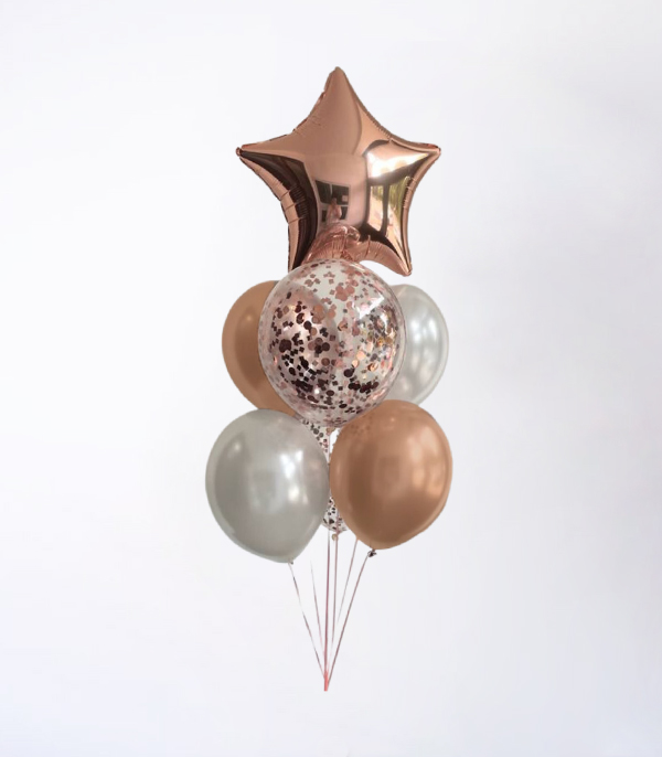 Rose Gold Confetili Yıldızlı Uçan Balon Seti