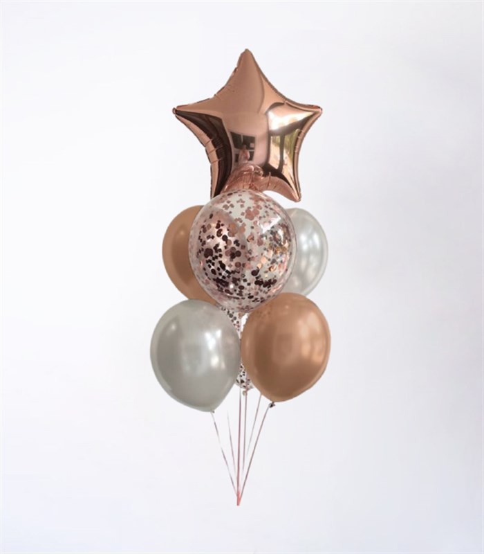 Rose Gold Confetili Yıldızlı 7Li Uçan Balon Seti