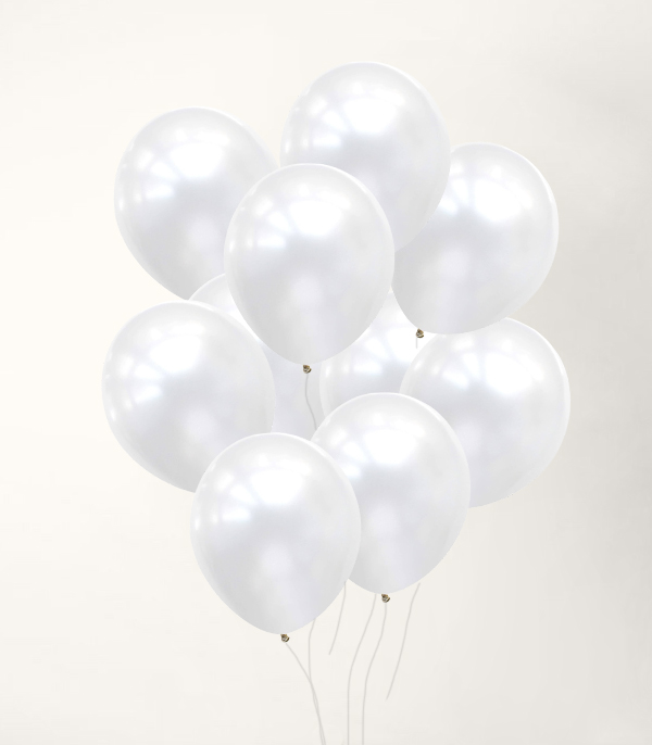 10 Pearl White Heart Flying Helium Balloons