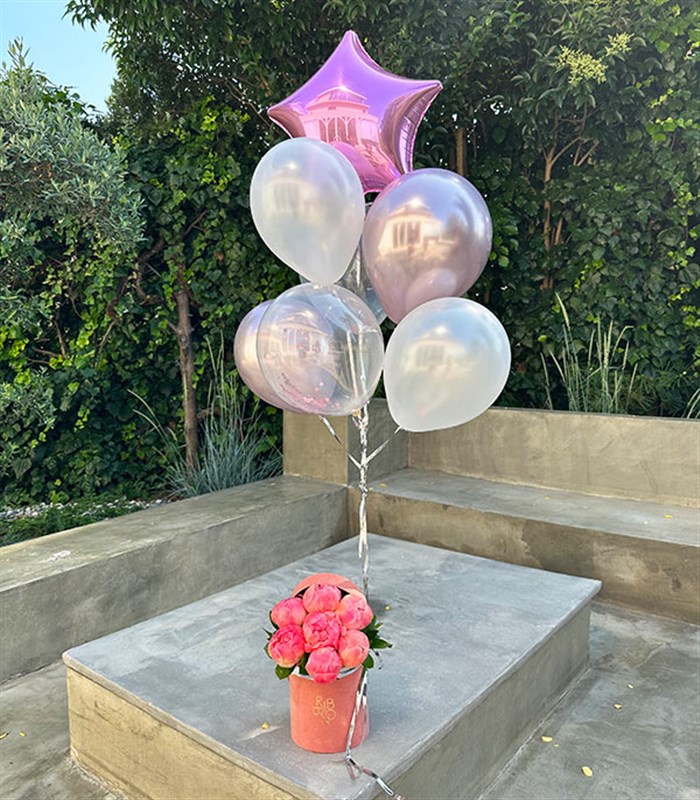 Pembe Confetili Yıldızlı 7Li Uçan Balon Seti