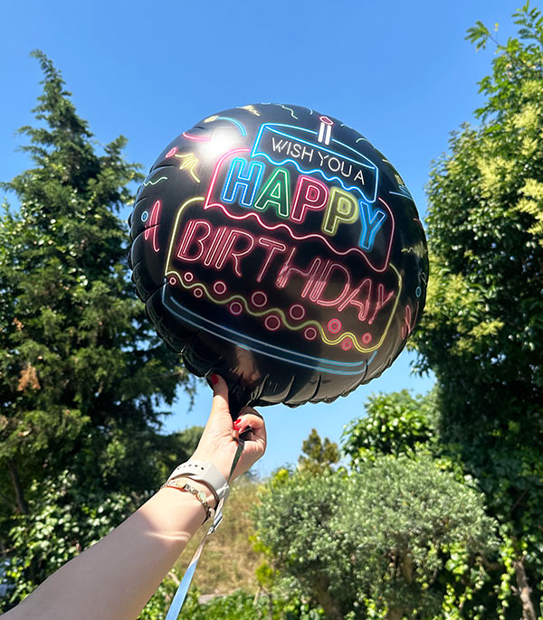 Neon Happy Birthday Flying Heart Balloon 45 cm