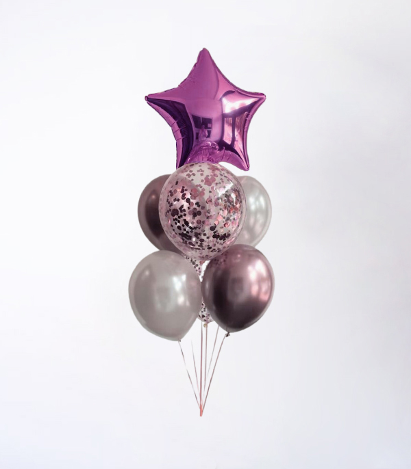 Pembe Confetili Yıldızlı Uçan Balon Seti