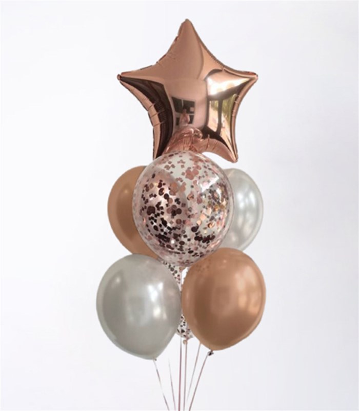 Rose Gold Confetili Yıldızlı 7Li Uçan Balon Seti