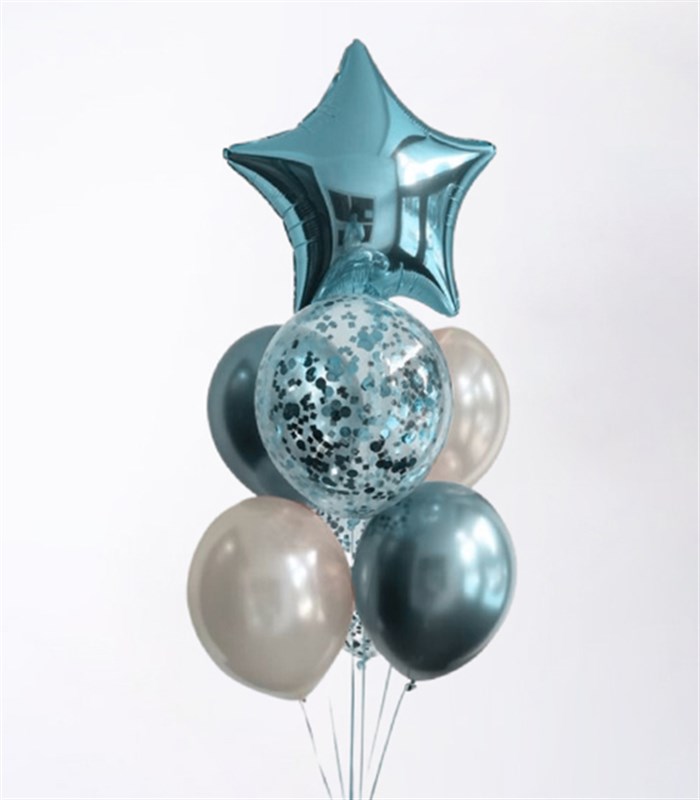 Mavi Confetili Yıldızlı Uçan Balon Seti