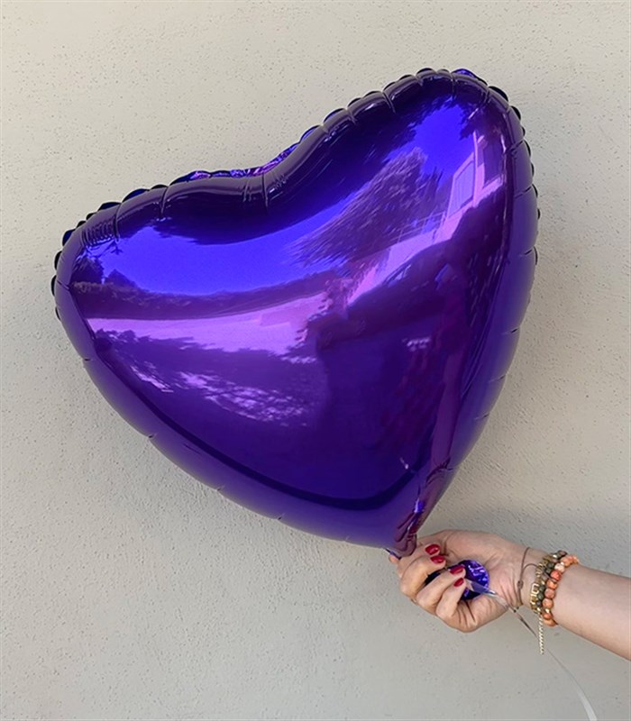 Neon Mor Uçan Kalp Balon 45 cm