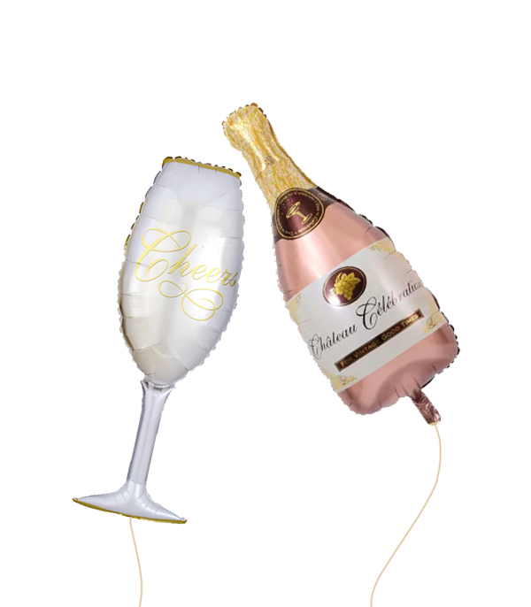 Şampanya & Cheers Kadeh Uçan Balon Seti Pembe