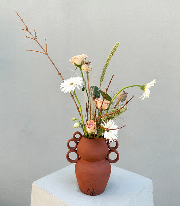 White Cappucino Arrangement in Handcrafted Ceramic Vase