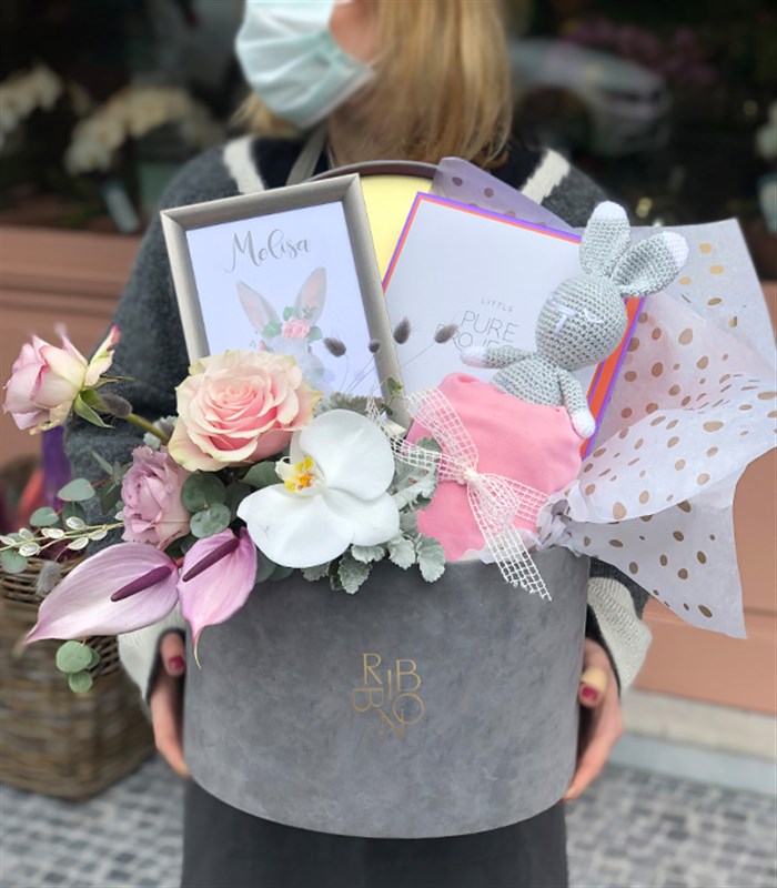 İsme Özel Miela Kids & Pure Project Yeni Doğan Bebek Hediye Kutusu Kız Lila Pembe