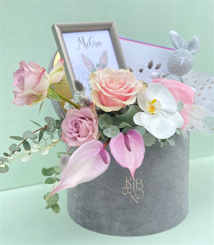 İsme Özel Miela Kids & Pure Project Yeni Doğan Bebek Hediye Kutusu Kız Lila Pembe