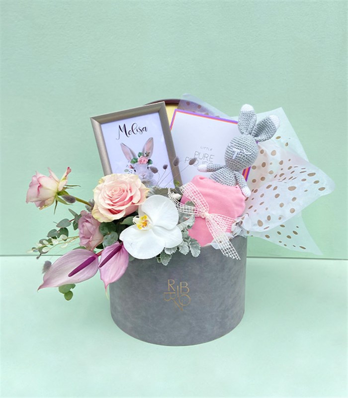 İsme Özel Miela Kids & Pure Project Yeni Doğan Bebek Hediye Kutusu Kız Lila Pembe