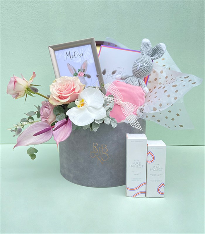 İsme Özel Miela Kids & Pure Project Yeni Doğan Bebek Hediye Kutusu Kız Lila Pembe