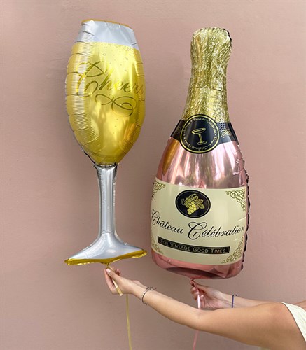 Şampanya & Cheers Kadeh Uçan Balon Seti Pembe