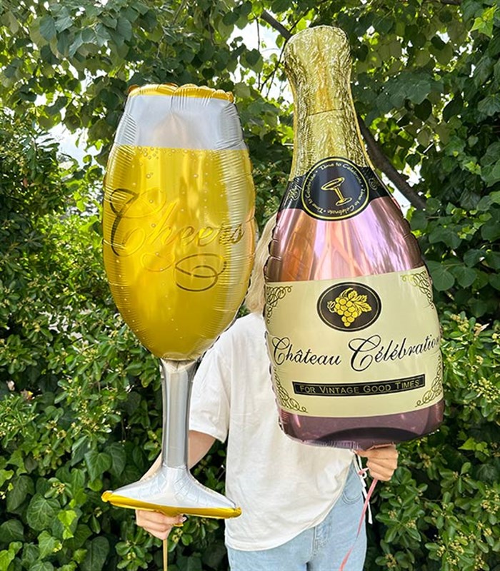 Şampanya & Cheers Kadeh Uçan Balon Seti Pembe