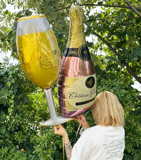 Şampanya & Cheers Kadeh Uçan Balon Seti Pembe