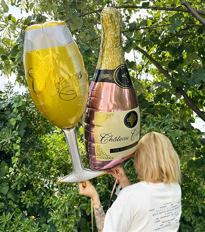 Şampanya & Cheers Kadeh Uçan Balon Seti Pembe