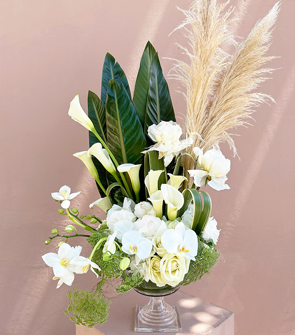 Lora Deluxe Footed Vase in White Arrangement