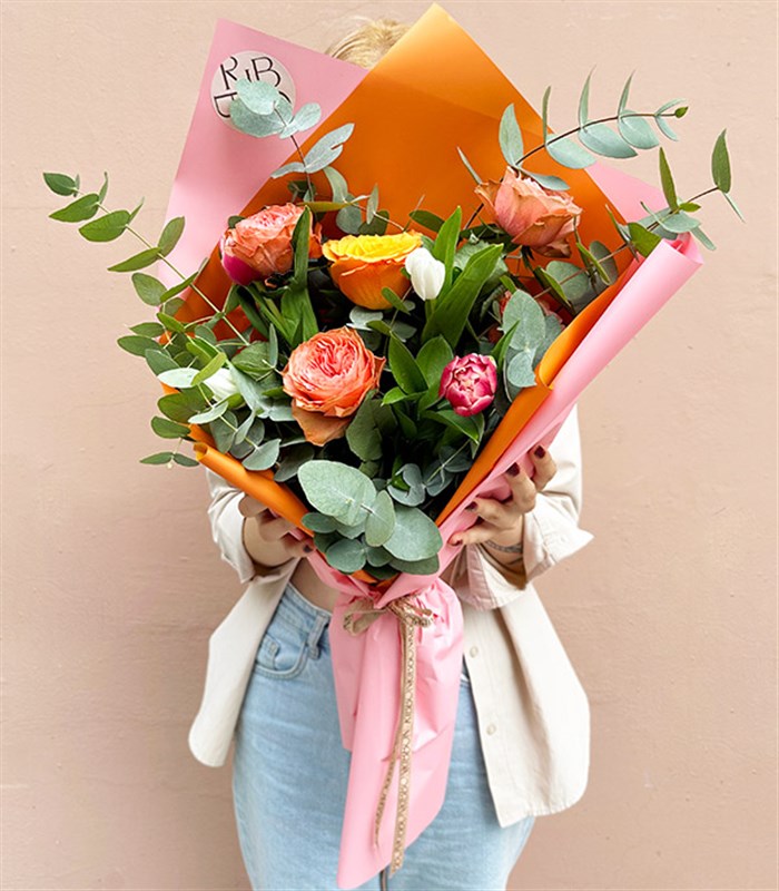 Alice in Rüyası Mini Buketi Pembe Somon Turuncu