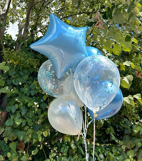 Mavi Confetili Yıldızlı Uçan Balon Seti