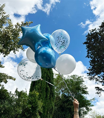 Mavi Confetili Yıldızlı Uçan Balon Seti