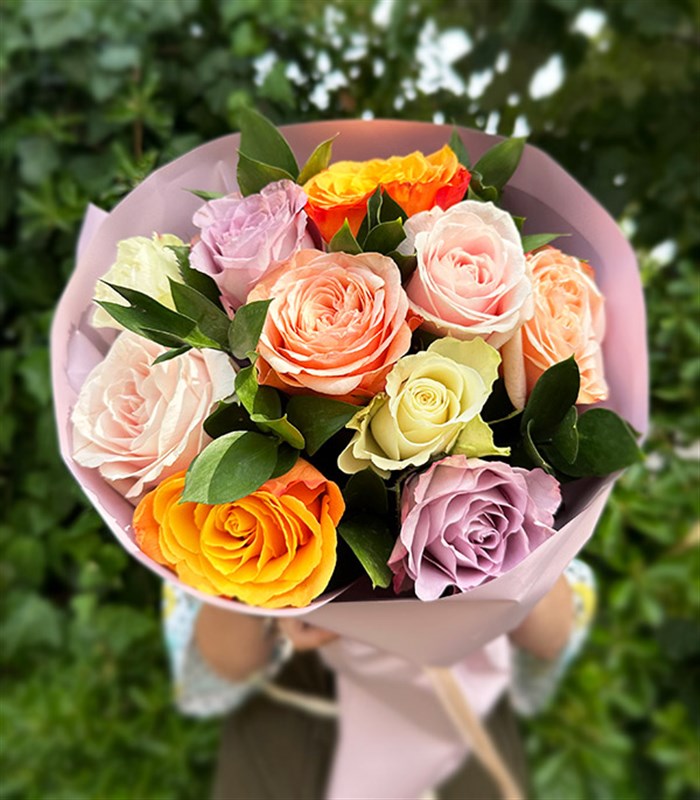 Rose Lover Renkli Gül Buketi Lila Somon Pembe Turuncu