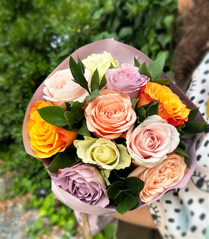 Rose Lover Renkli Gül Buketi Lila Somon Pembe Turuncu