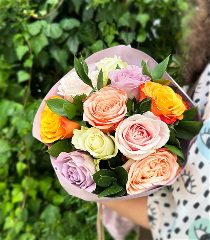 Rose Lover Renkli Gül Buketi Lila Somon Pembe Turuncu
