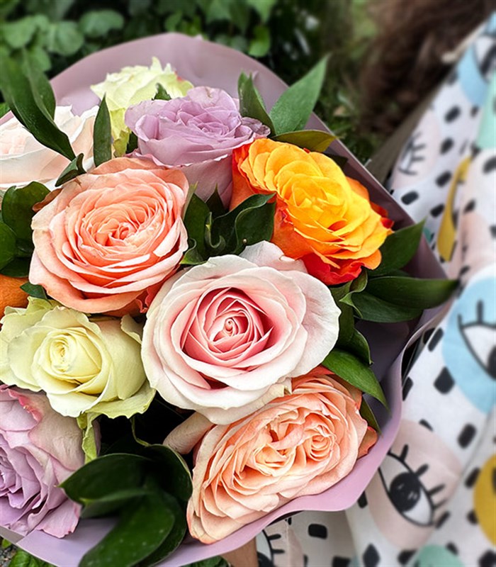 Rose Lover Renkli Gül Buketi Lila Somon Pembe Turuncu