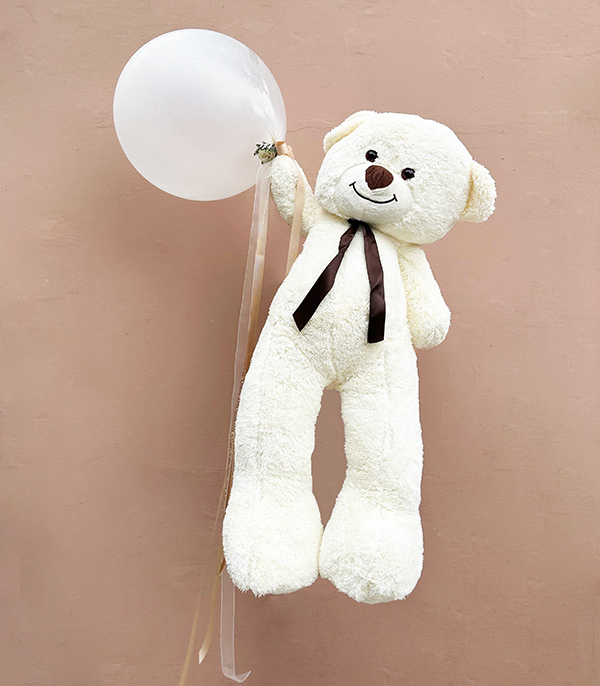 130 cm Cream Teddy Bear and Ribbon Fancy Flying Balloon Set